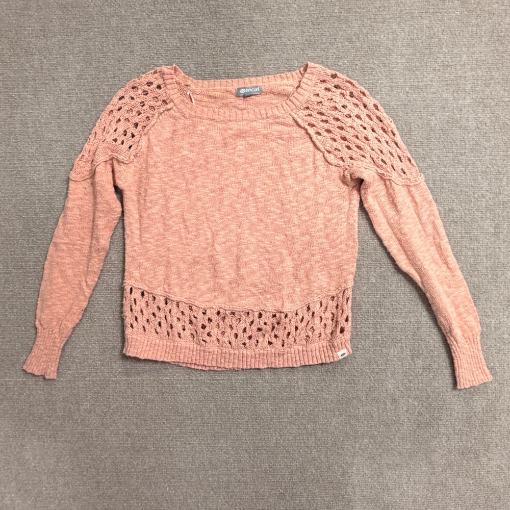 Rip‎ Curl Womens Small Coral Pink Open Knit Crochet Shoulder Detail Sweater